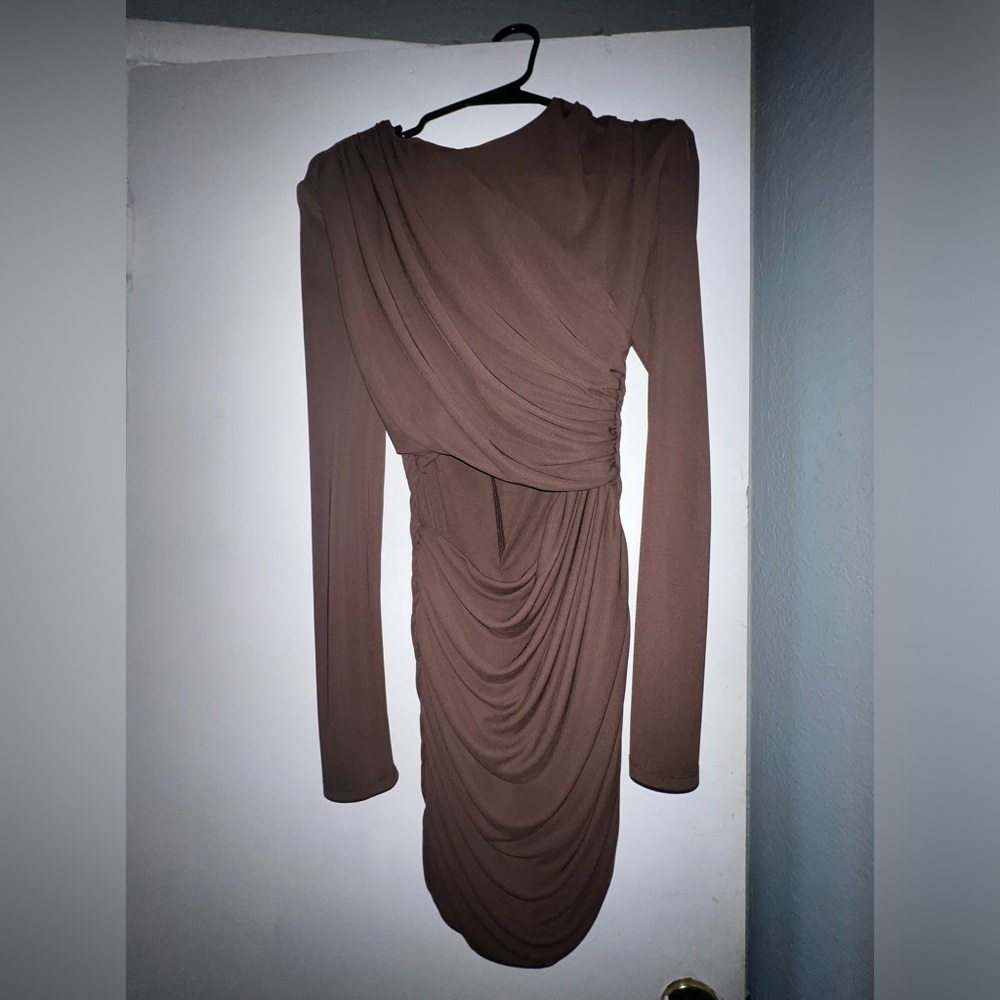 Brown draped dress from Zara